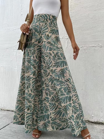 Modische Chiffon-Hose mit weitem Bein und Blumenmuster für Damen