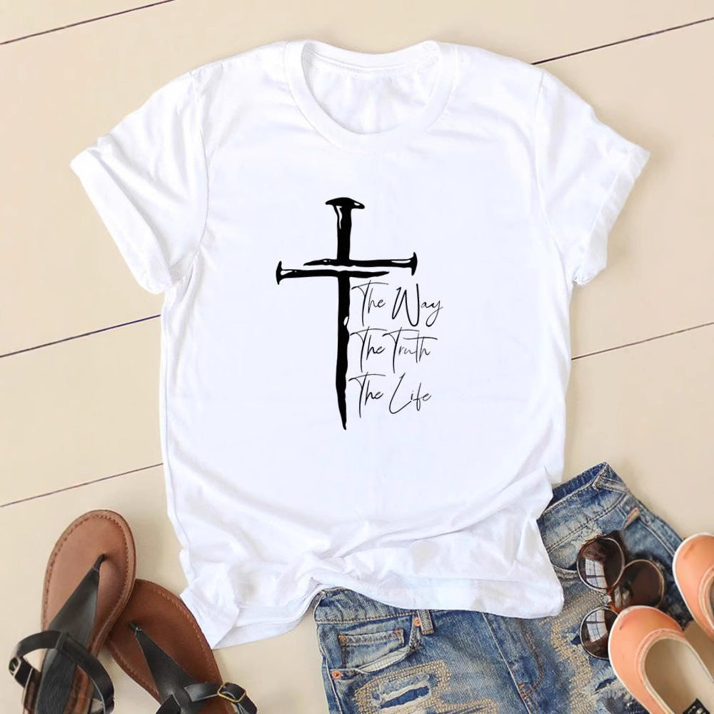 Stile lettera carino dolce manica corta moda donna stampa