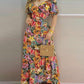 Short Sleeve Printed V-neck Waist-controlled Lace-up Dress
