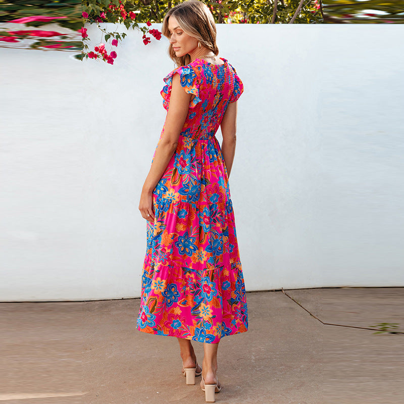 Abito senza maniche con stampa floreale alla moda da donna