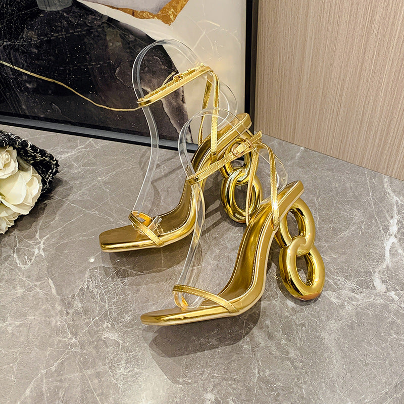 Thin Strap Square Toe Abnormal Shape Heels Catwalk High Heel Sandals