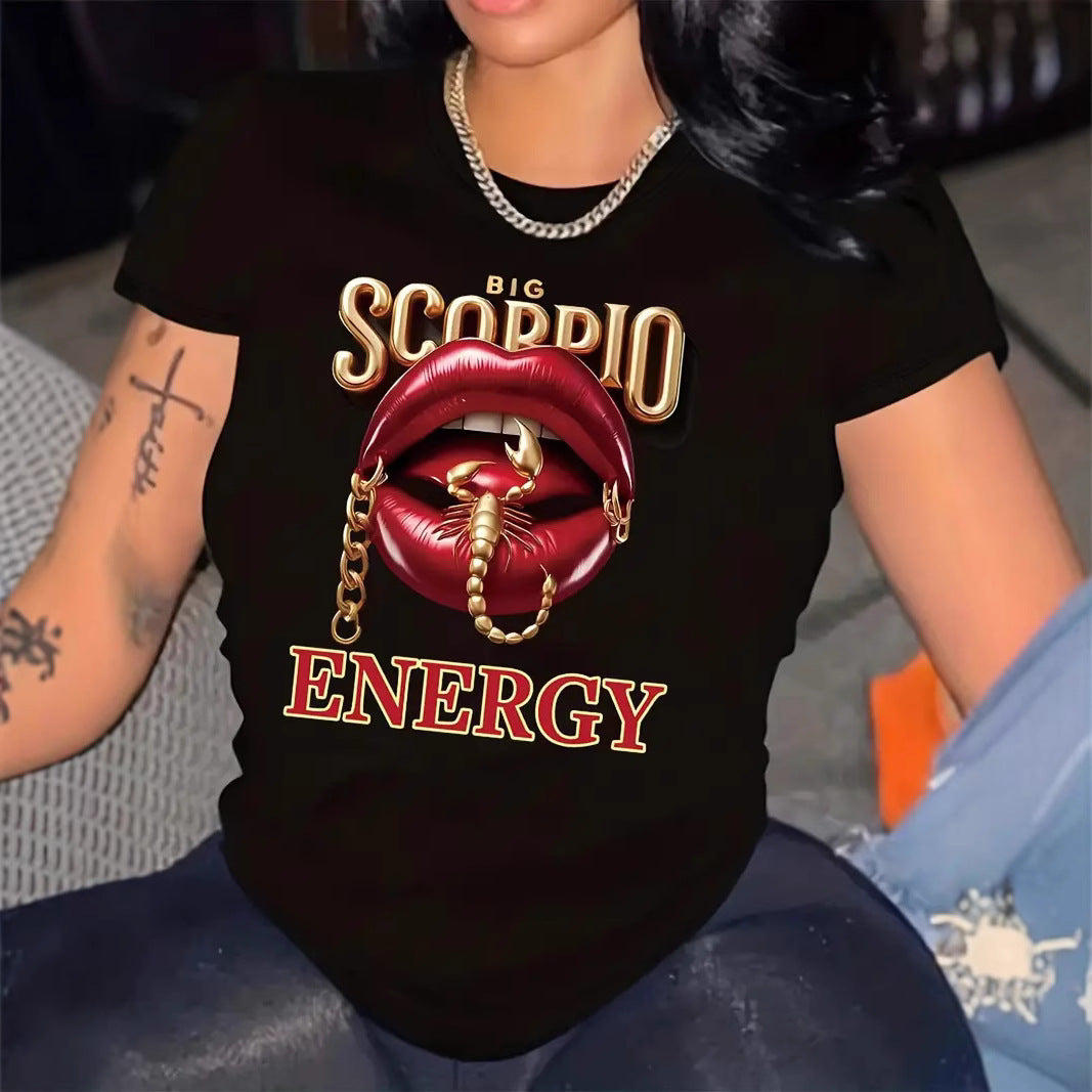 Kurzarm-Oberteil mit Lippenbuchstaben-Print für Damen