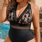 Black Lace Pattern One Piece Swimsuit