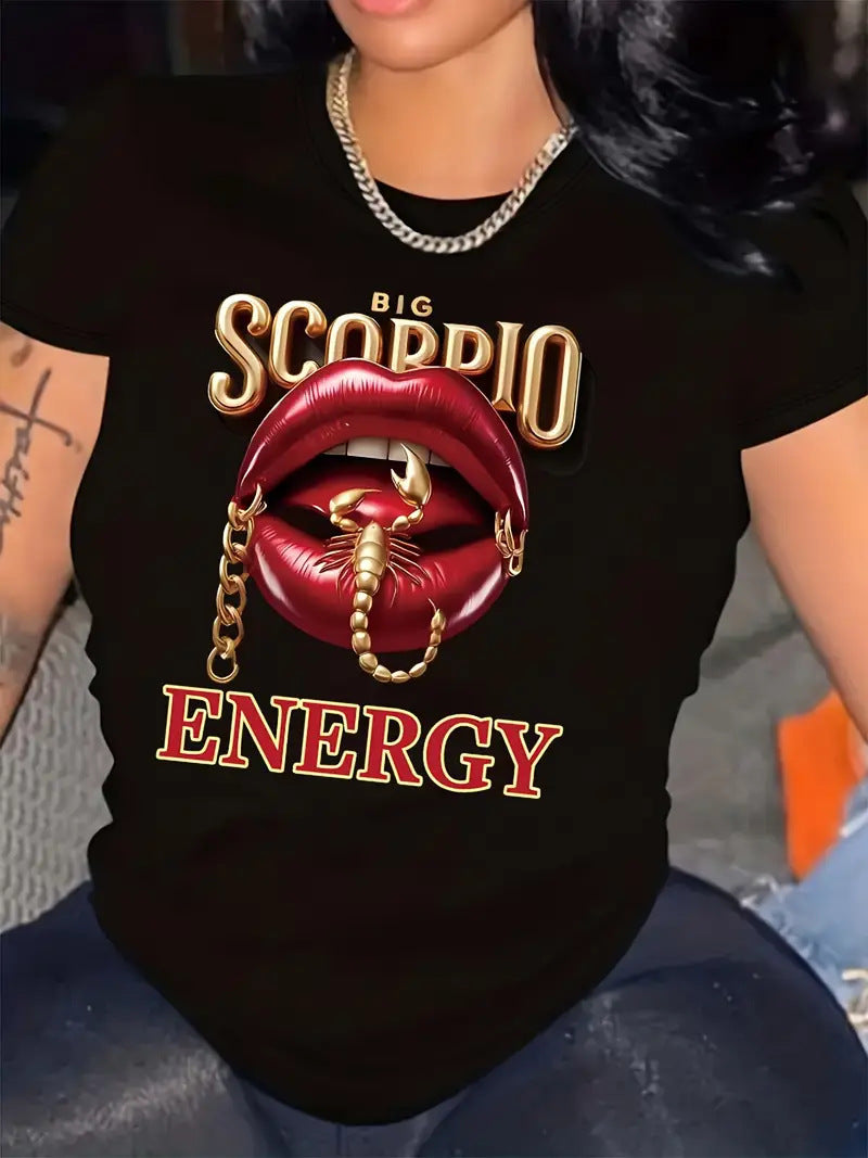 Kurzarm-Oberteil mit Lippenbuchstaben-Print für Damen