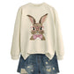 Brown Rabbit Bow Round Neck Sports Sweater