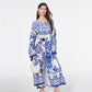 Blue And White Porcelain Printed Loose Long Sleeves Blouse Trousers Two-piece Suit