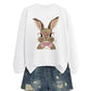 Brown Rabbit Bow Round Neck Sports Sweater