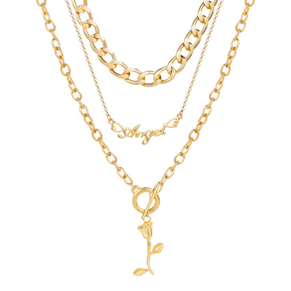 Collana con fibbia OT a 3 strati in metallo retrò a strati rosa