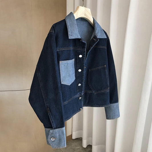 Retro Contrast Color Denim Coat Women's Design Sense
