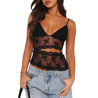 Canotta da donna con scollo a V, in pizzo, con cuciture sulla schiena, piccola, senza spalline, in colore caramella, bralette