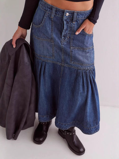 Gonna in denim casual da donna retrò con personalità alla moda