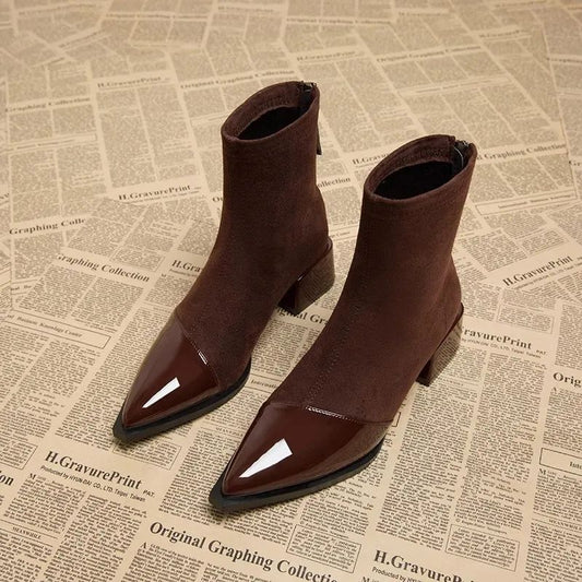 All-Match-Einteiler-Rock, spitze Zehenpartie, klobiger Absatz, bequeme Röhrenstiefel für Damen