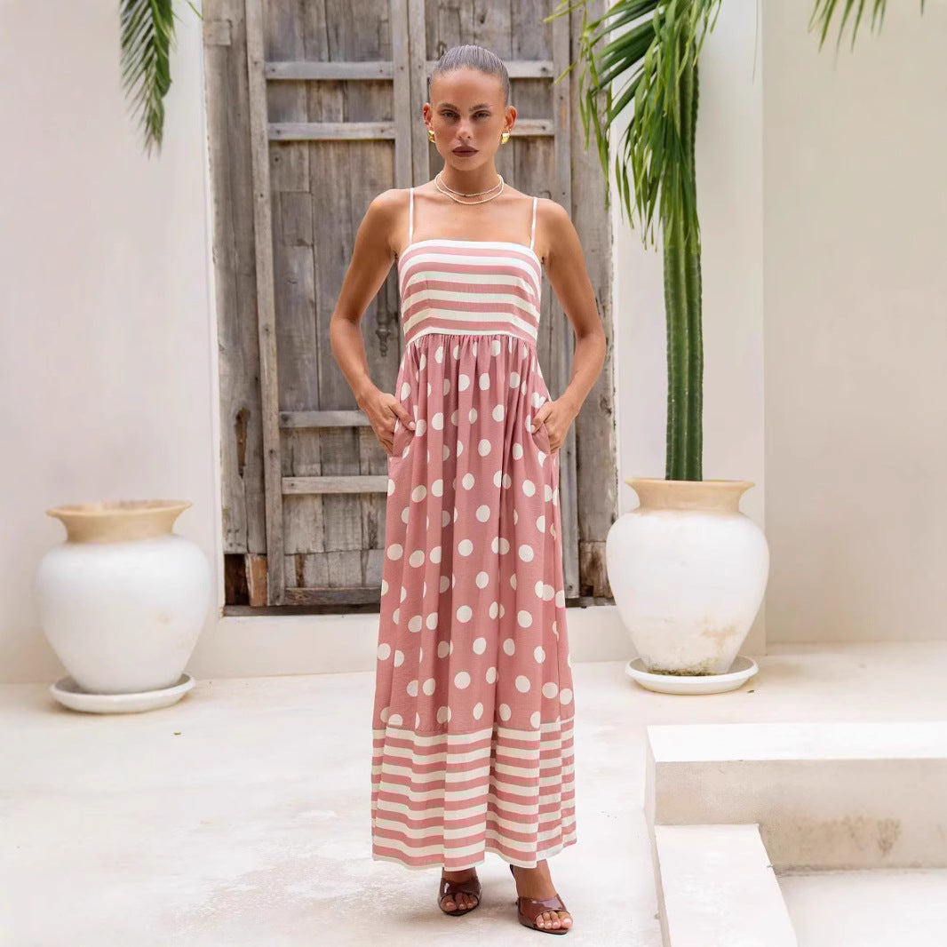 Abito da donna alla moda con stampa a vita alta e ampia scollatura senza schienale