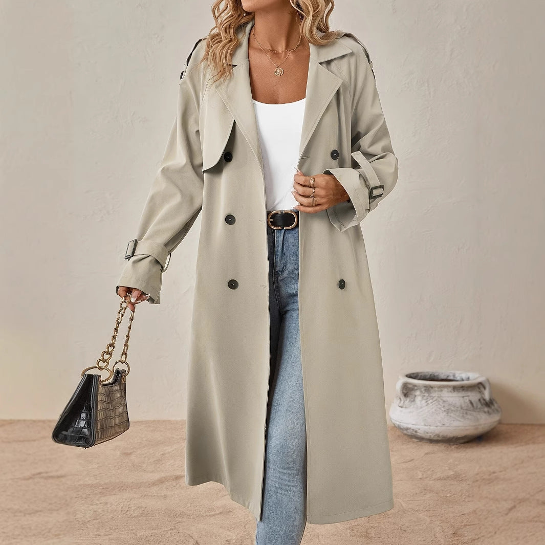 Trench con cintura in stile europeo e americano da donna con alto senso