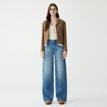 Damen High-Waist Wischhose Schmale Version Gerade All-Match Weites Bein