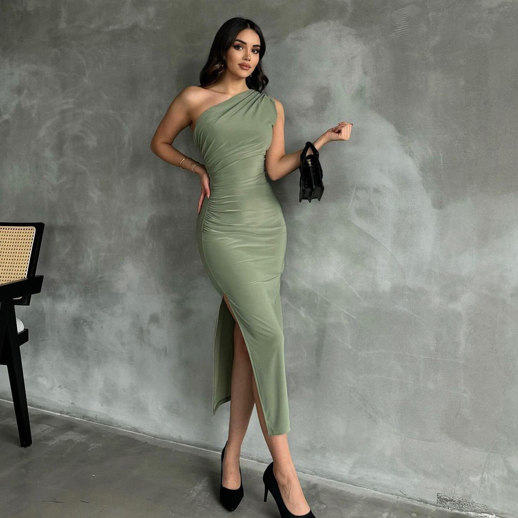 Sommer Neues Schulterfreies, tailliertes, ärmelloses Kleid mit Schlitz