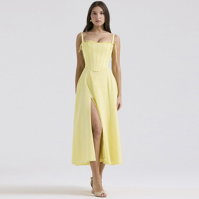 Mode Temperament Split Sling Kleid Frauen