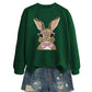Brown Rabbit Bow Round Neck Sports Sweater