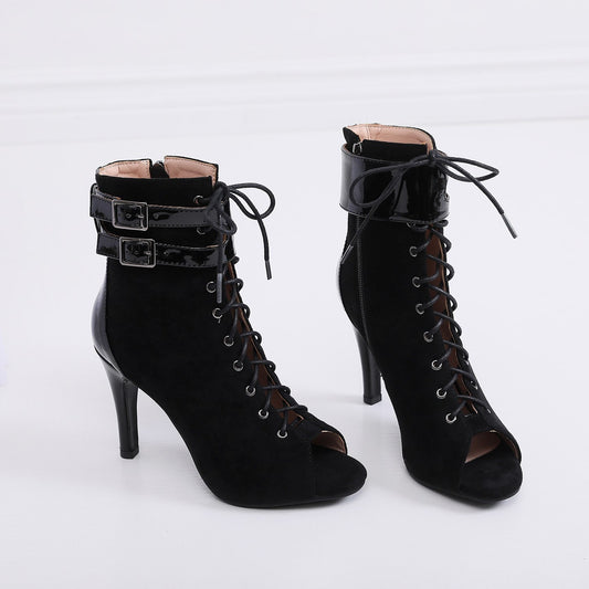 Stiletto-Peep-Toe-Sandalen aus Mesh mit hohem Absatz