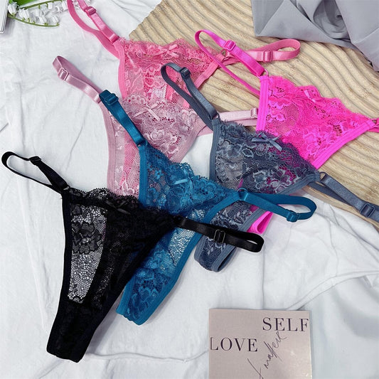 Hohle Spitze, verstellbare Schnalle, niedrige Taille, weiche, bequeme Unterwäsche für Damen