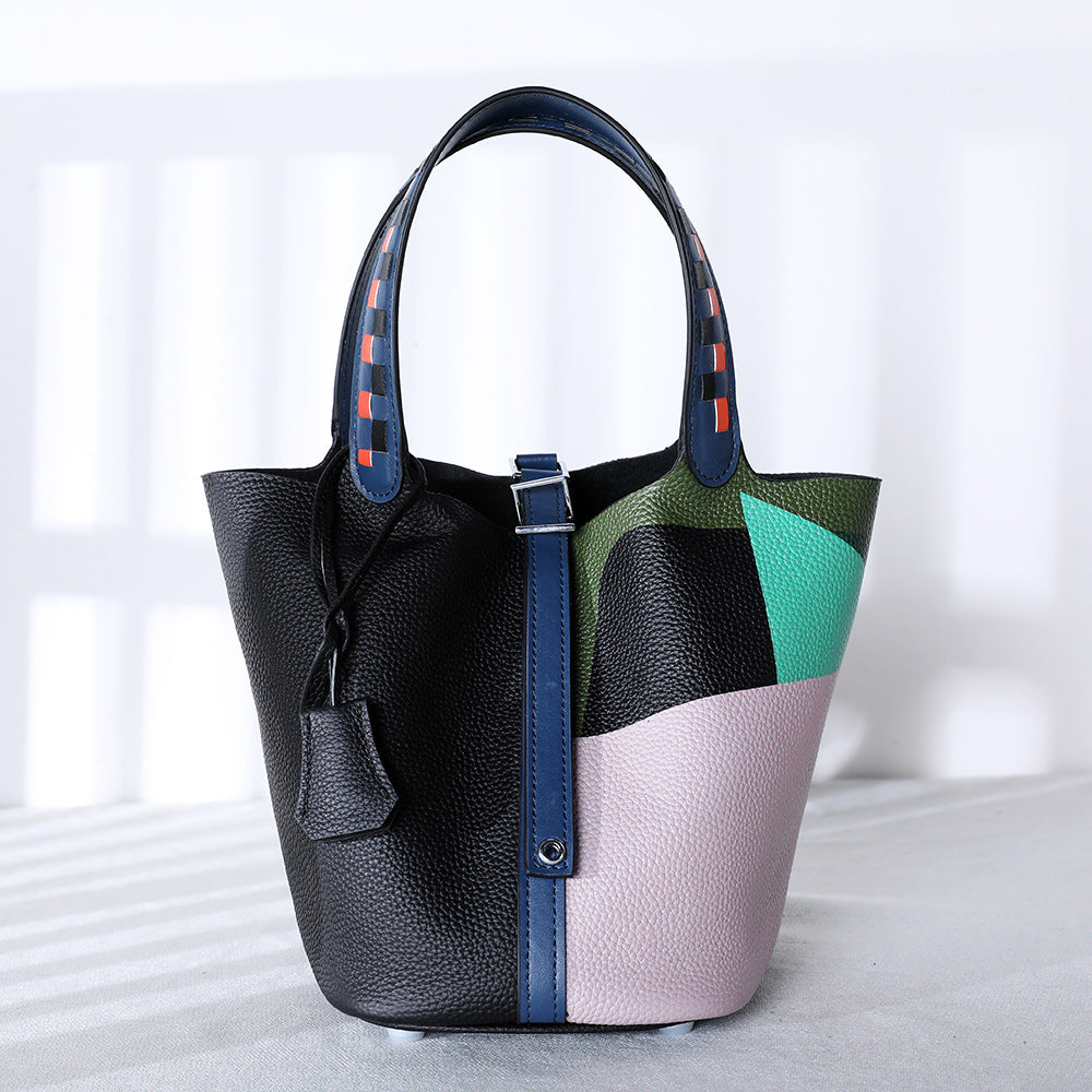 Cowhide Painted Vegetable Basket Portable Women's Bag Adjustable Shoulder Strap