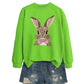 Brown Rabbit Bow Round Neck Sports Sweater