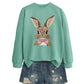Brown Rabbit Bow Round Neck Sports Sweater