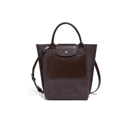Borsa a secchiello monospalla con cuciture in pelle scamosciata da donna