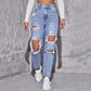 Lässige zerrissene Jeanshose mit hoher Taille