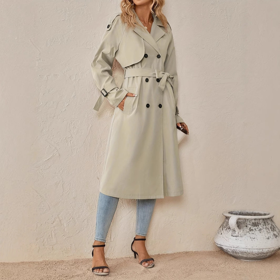 Trench con cintura in stile europeo e americano da donna con alto senso