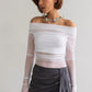 European And American Style Solid Color Slim-fit Fashionable Off-neck Mesh Long-sleeved Top