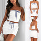 Slim-fit Short Floral Lace-up Tube Top Suit