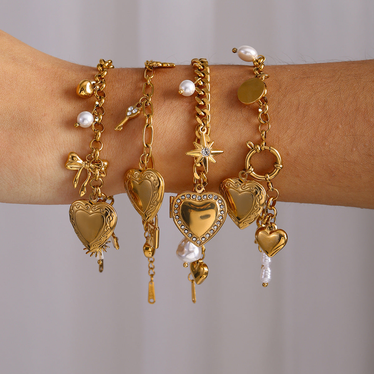 Liebeskettenarmband, modisches Armband aus Titanstahl mit Perlen und Schleife