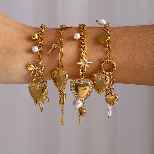 Bracciale a catena d'amore Bracciale a fiocco di perle in acciaio al titanio alla moda