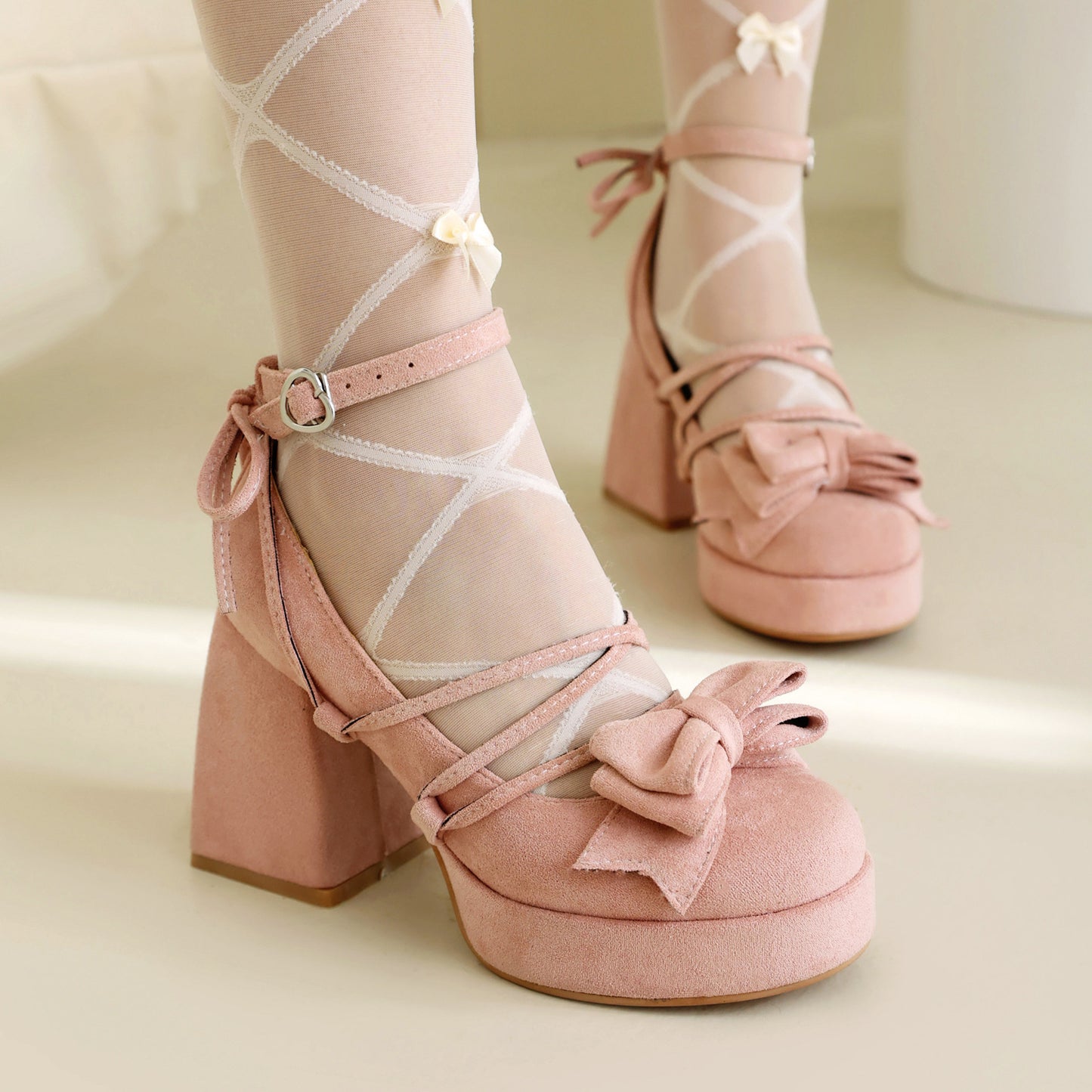 Scarpe da donna con plateau Lolita 32-46 taglia grande e piccola con fiocco