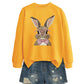 Brown Rabbit Bow Round Neck Sports Sweater