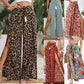 Trendy Leopard Print Casual Tassel Lace-up Waist Leopard Print Wide-leg Pants