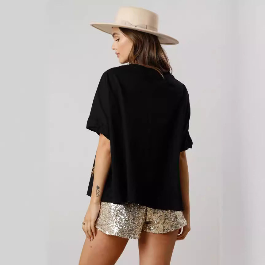 Maglietta casual ampia con paillettes tigre