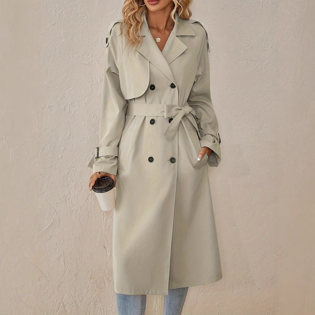 Trench con cintura in stile europeo e americano da donna con alto senso