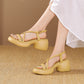 Round Head Chunky Heel Fashion Thin Strap Woven Sandals