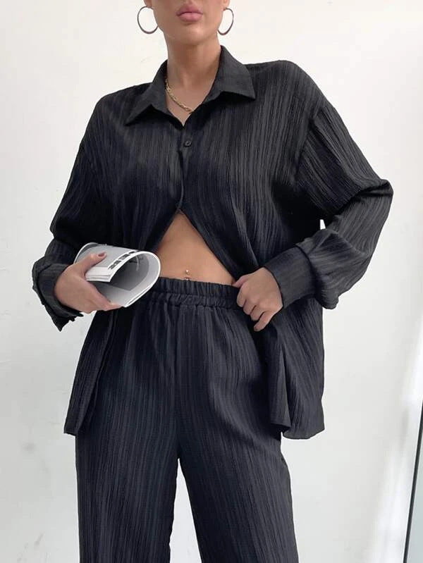 Cardigan largo con colletto a camicia da donna, abito a maniche lunghe