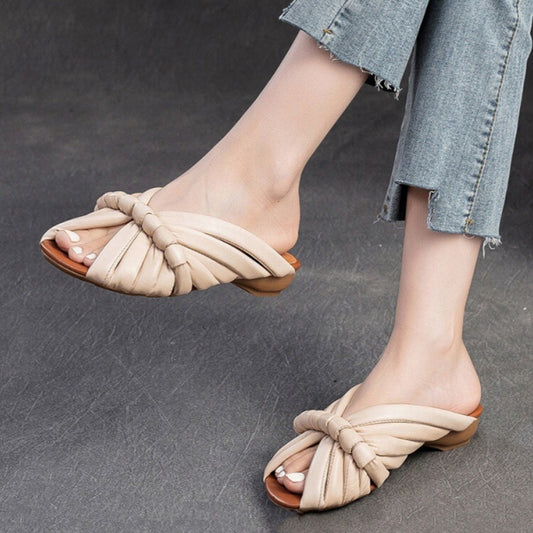 Pantofole piatte da donna estive in vera pelle con cinturino singolo