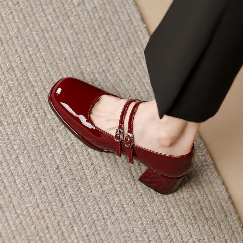 Weiche Lederschuhe Damen Blockabsatz Low-Cut High Heels