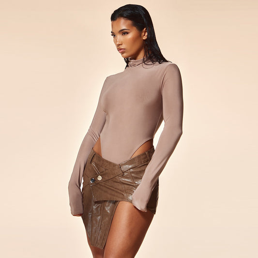 Gonna in pelle PU con personalità alla moda, gonna avvolta da donna