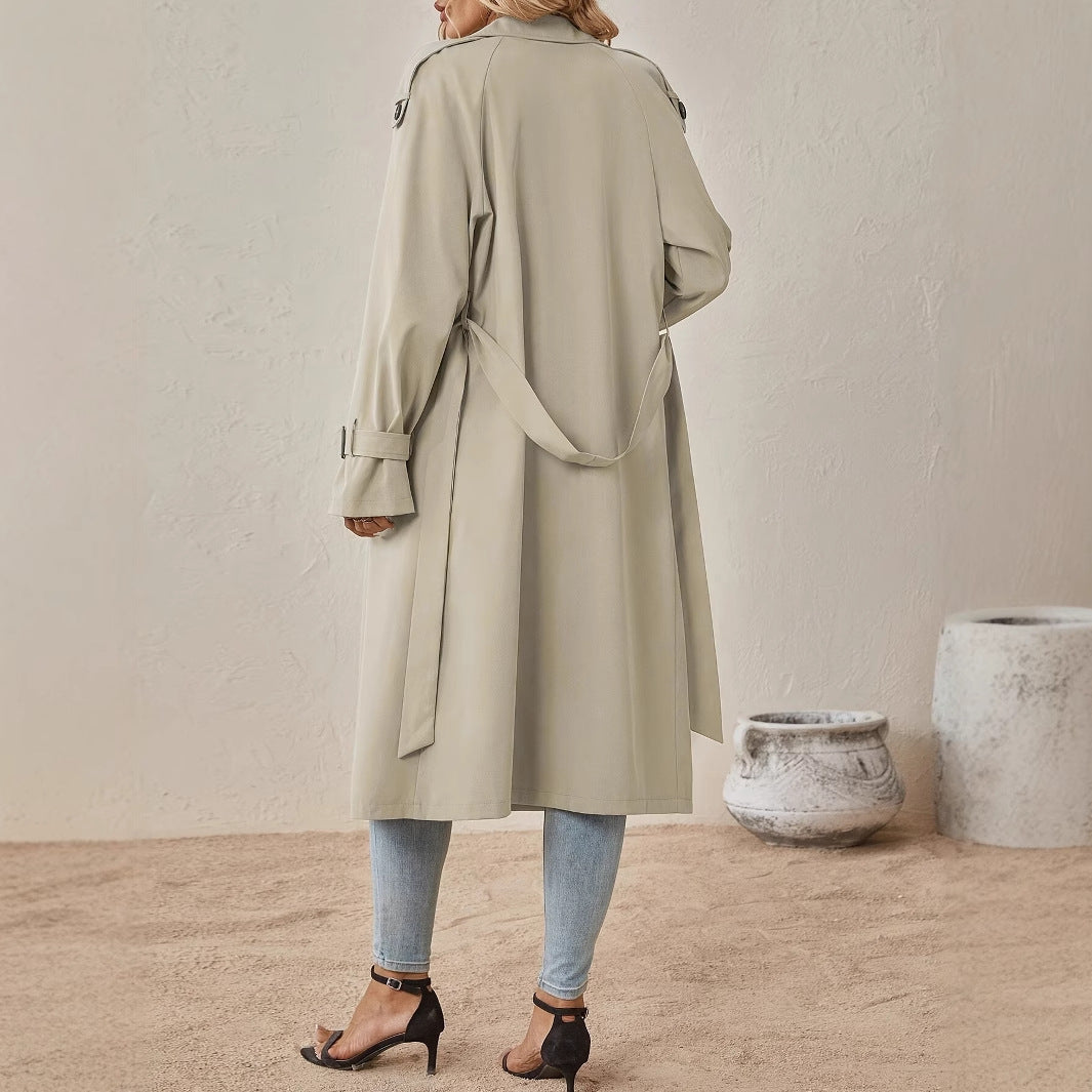 Trench con cintura in stile europeo e americano da donna con alto senso