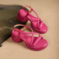 Round Head Chunky Heel Fashion Thin Strap Woven Sandals