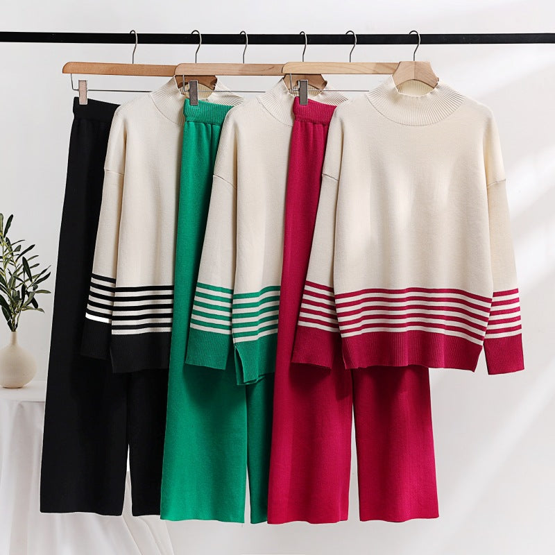 Casual Fashion Set Age-reducing Knitted Top Wide Leg