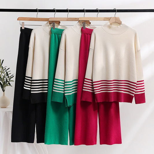 Casual Fashion Set Age-reducing Knitted Top Wide Leg