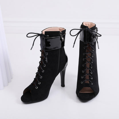 Sandali con tacco alto e punta aperta in rete a stiletto