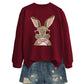 Brown Rabbit Bow Round Neck Sports Sweater